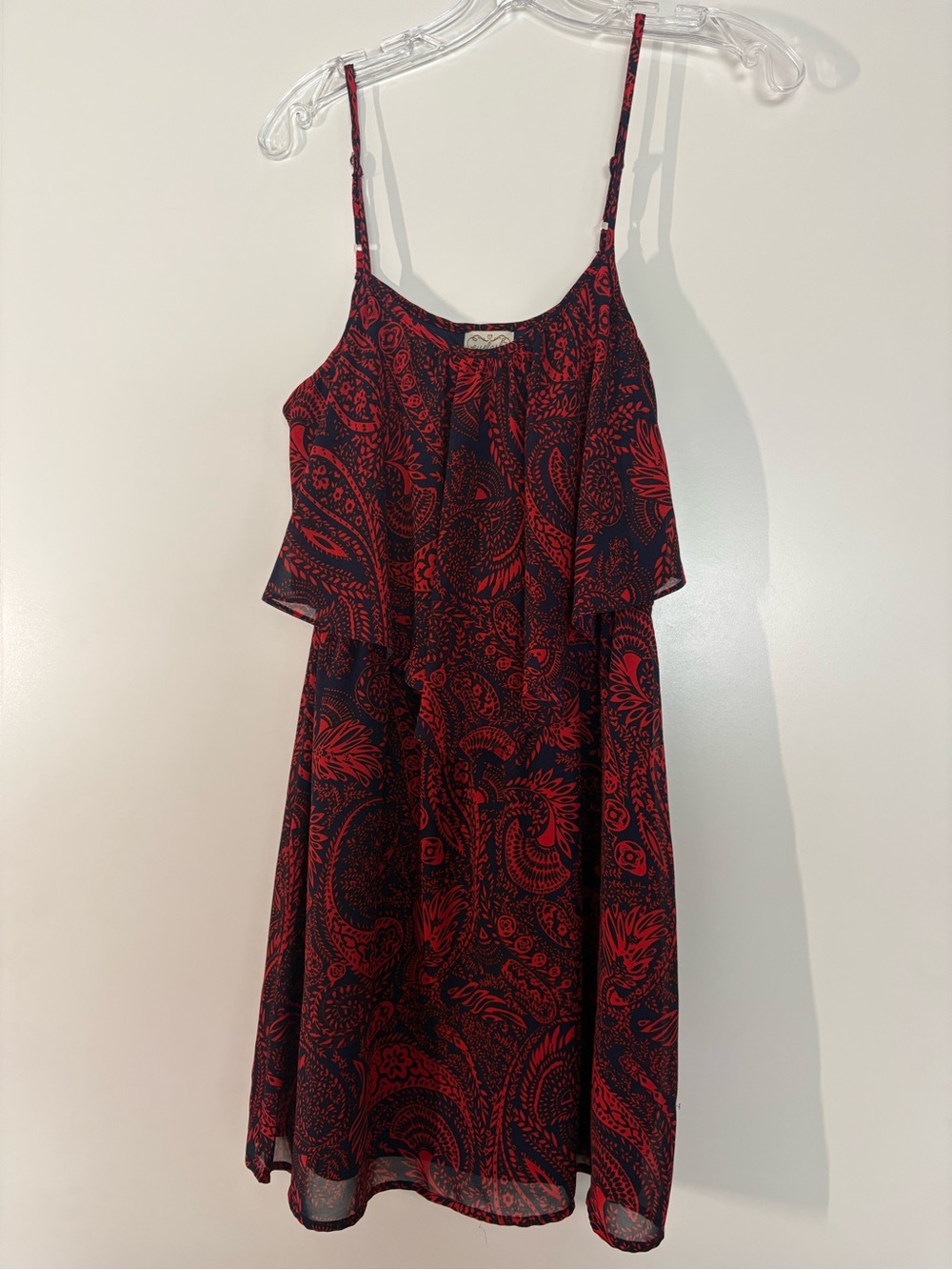 Eyelash Couture Vintage Red & Navy Blue Paisley Mini Dress